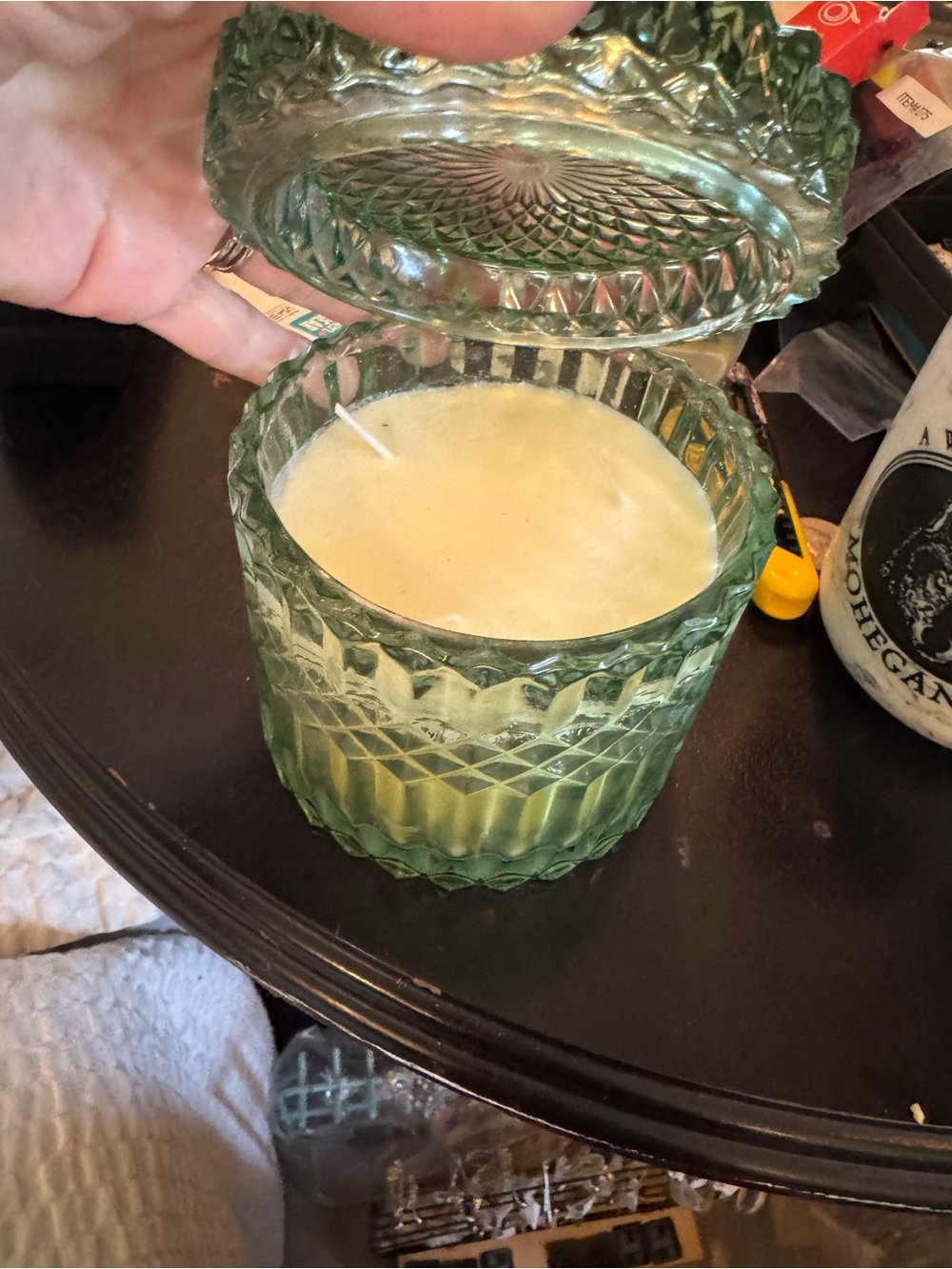 Francesca Green Textured Glass Candle Jar with Lid -